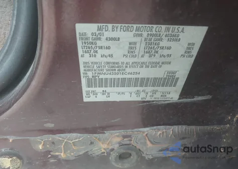 2001 Ford Excursion Limited z USA, uszkodzony, nr VIN 1FMNU43S01EC46254